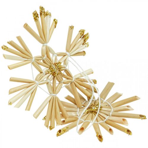 Product Straw Stars Glitter Gold Set Christmas Decorations Ø6cm 24pcs