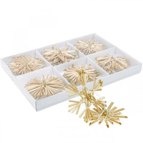 Product Straw Stars Glitter Gold Set Christmas Decorations Ø8cm 24 pcs