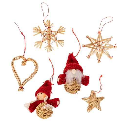 Straw Ornament Set with Stars and Figures, 6 cm, Natural and Red, 30 Pieces buy online | Floristik24.co.uk