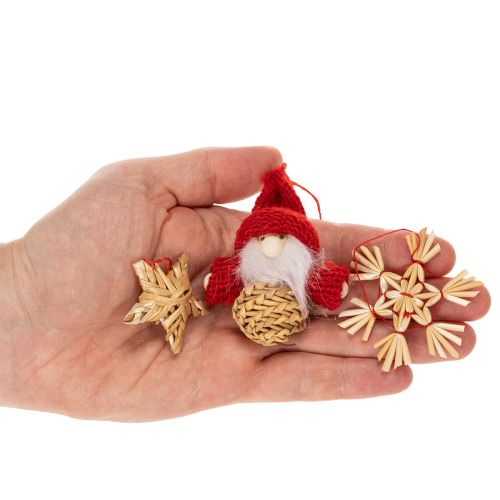 Straw Ornament Set with Stars and Figures, 6 cm, Natural and Red, 30 Pieces | Floristik24.co.uk