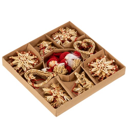 Straw Ornament Set with Stars and Figures, 6 cm, Natural and Red, 30 Pieces | Floristik24.co.uk