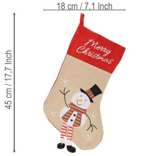 Set of 3 Christmas Stockings with Santa, Snowman, and Elf Designs, 50cm, Red and Beige Fabric | Floristik24.co.uk