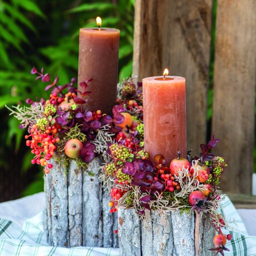 Pillar candles 3-coloured brown various sizes 12 pcs | Floristik24.co.uk