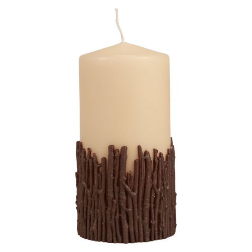 Pillar candle branches decor candle rustic beige 150/70mm 1pc