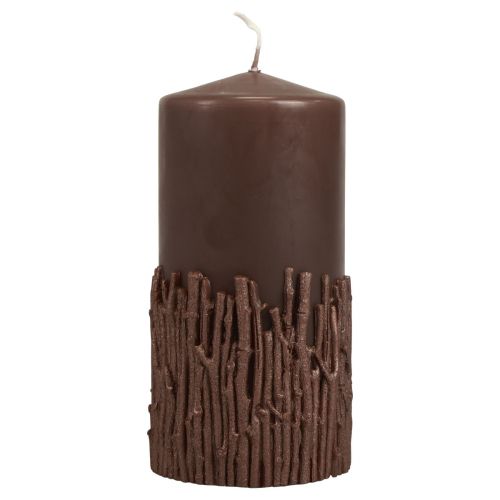 Floristik24 Pillar candle branches decor candle dark brown 150/70mm 1 pc