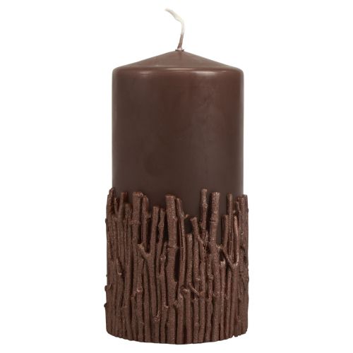 Floristik24 Pillar candle branches decor candle dark brown 150/70mm 1pc