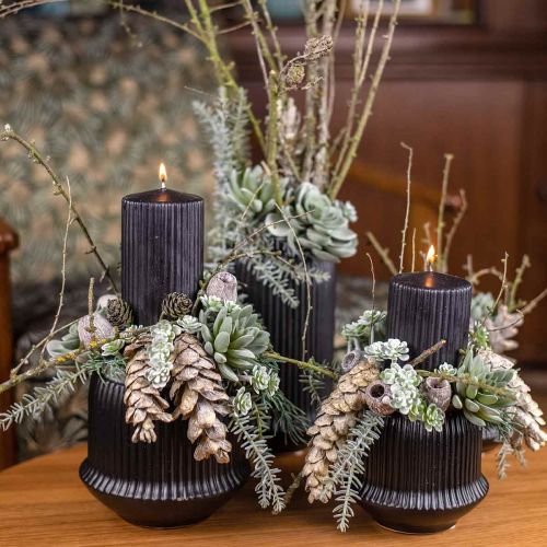 Product Pillar candles black grooved candle 70/130mm 4pcs