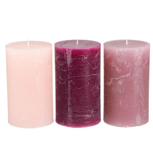 Product Pillar Candles dyed 3 Colors Berry 70×120mm 12 Pcs