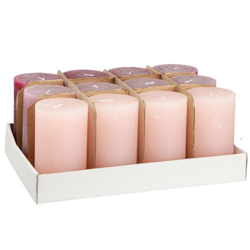 Product Pillar Candles dyed 3 Colors Berry 70×120mm 12 Pcs