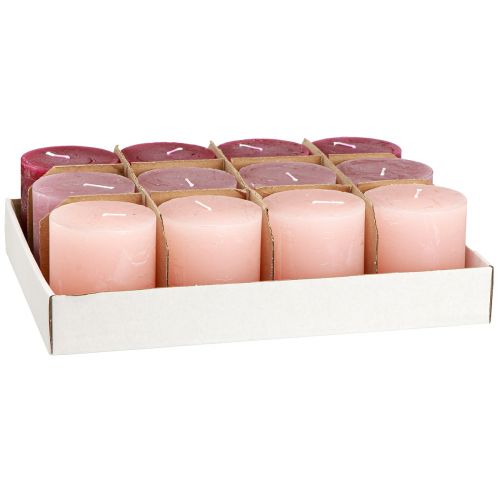 Product Pillar candles dyed 3 colours Berry 70×80mm 12 pcs