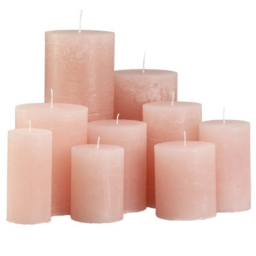 Pillar candles dyed light pink various sizes