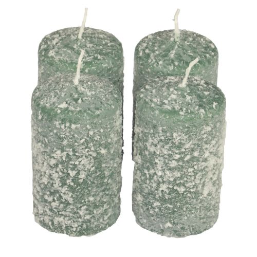 Pillar candles winter Christmas candles green 60×100mm 4pcs