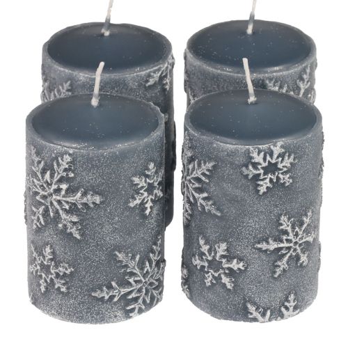 Pillar candles blue candles snowflakes 100/65mm 4pcs