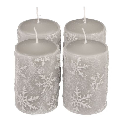 Pillar candles gray candles snowflakes 100/65mm 4pcs