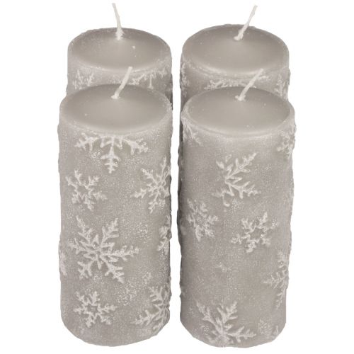 Pillar candles gray candles snowflakes 150/65mm 4pcs