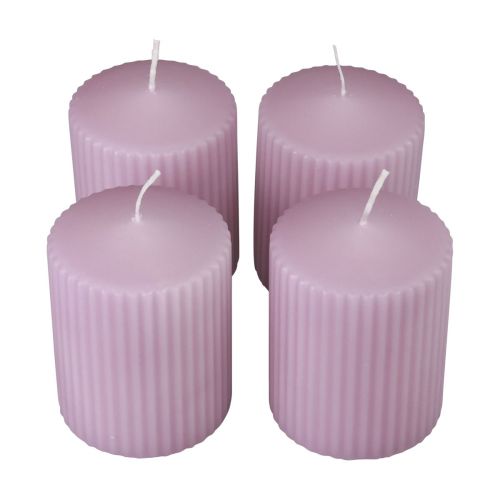 Pillar candles lilac grooved candles decoration 70/90mm 4pcs
