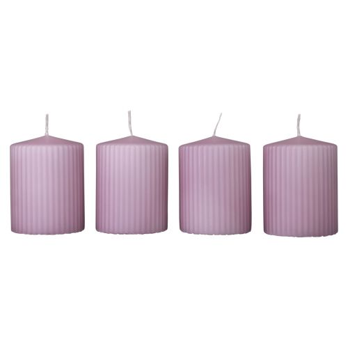 Floristik24 Pillar Candles Lilac Grooved Candles Candles Decoration 70/90mm 4 Pcs