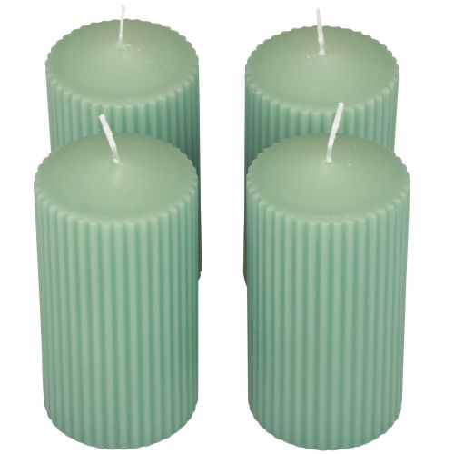 Product Pillar Candles Green Emerald Grooved Candles 70/130mm 4 Pcs