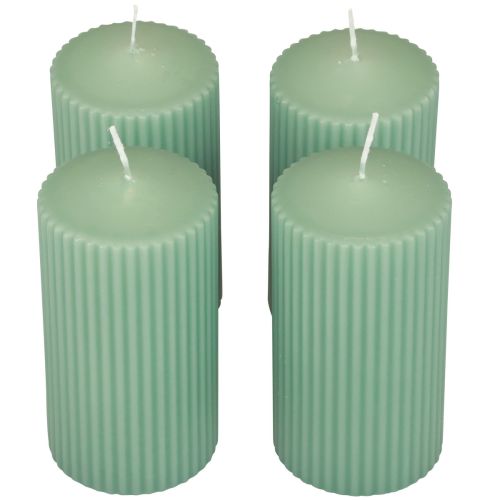 Floristik24 Pillar candles green emerald grooved candles 70/130mm 4pcs