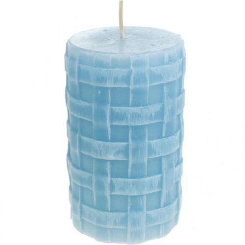 Wax candles basket pattern, pillar candles, candles Rustic light blue 110/65 2pcs