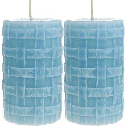 Product Wax candles basket pattern, pillar candles, candles Rustic light blue 110/65 2pcs