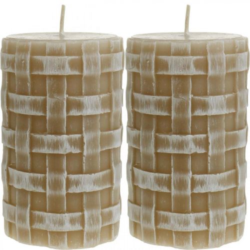 Product Rustic wax candles, brown pillar candles, braided candles 110/65 2pcs