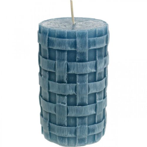 Floristik24 Pillar candles blue, wax candles Rustic, candles with braided pattern 110/65 2pcs