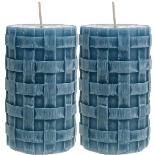 Product Pillar candles blue, wax candles Rustic, candles with braided pattern 110/65 2pcs