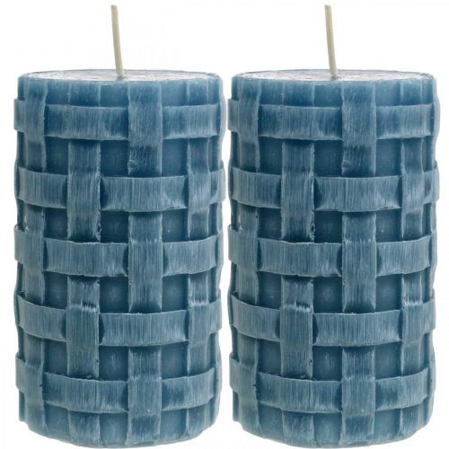 Floristik24 Pillar candles blue, wax candles Rustic, candles with braided pattern 110/65 2pcs