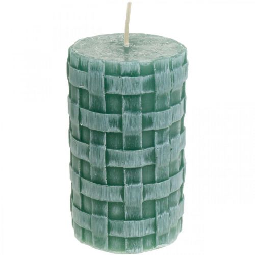 Candles with braided pattern, pillar candles Rustic green, candle decoration 110/65 2pcs