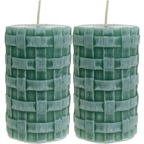 Floristik24 Candles with braided pattern, pillar candles Rustic Green, candle decoration 110/65 2 pcs