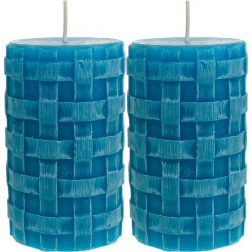 Product Rustic pillar candles, basket pattern candles, turquoise wax candles 110/65 2pcs