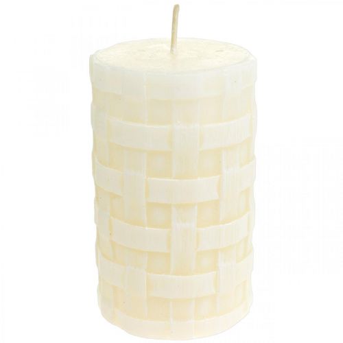 Floristik24 Rustic candles, white wax candles, basket pattern pillar candles 110/65 2pcs