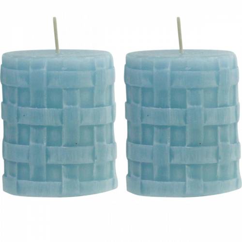 Pillar candles Rustic 80/65 light blue candle decoration candle 2pcs