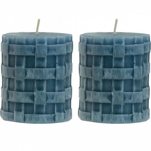 Pillar candles rustic blue 80/65 candles rustic 2pcs