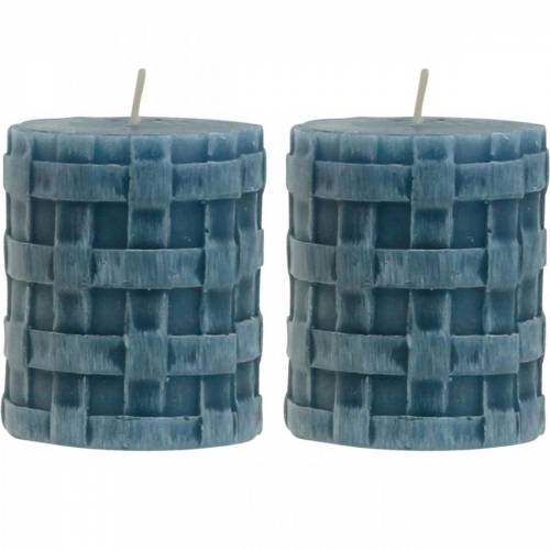 Floristik24 Pillar Candles Rustic Blue 80/65 Candles rustic 2 pcs