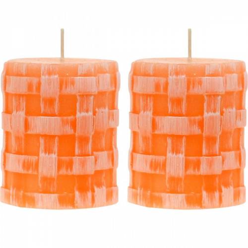 Floristik24 Pillar candles Rustic Orange 80/65 candle rustic wax candles 2pcs