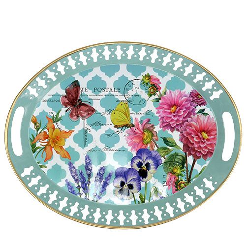 Floristik24 Tray flower motif oval 42cm x 33cm