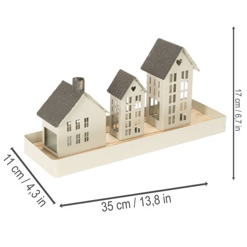 Lighthouse Set Metal Three Houses on Tray 35cm Grey | Floristik24.co.uk