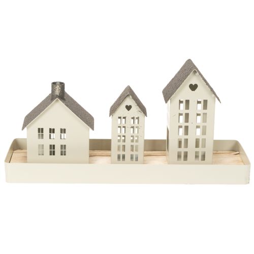 Lighthouse Set Metal Three Houses on Tray 35cm Grey | Floristik24.co.uk