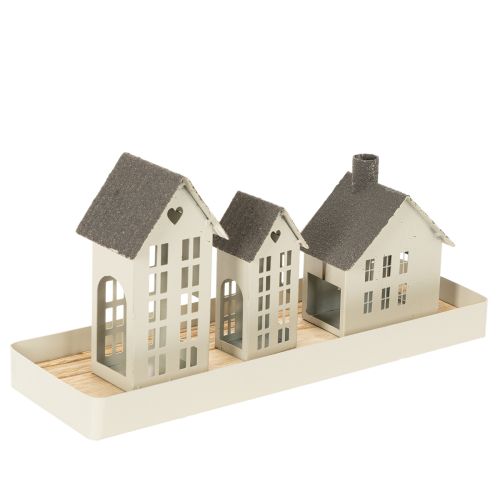 Lighthouse Set Metal Three Houses on Tray 35cm Grey | Floristik24.co.uk