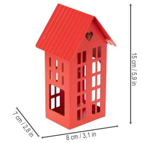 Red Metal Candleholder Houses with Tray, 35cm, 1 Set | Floristik24.co.uk