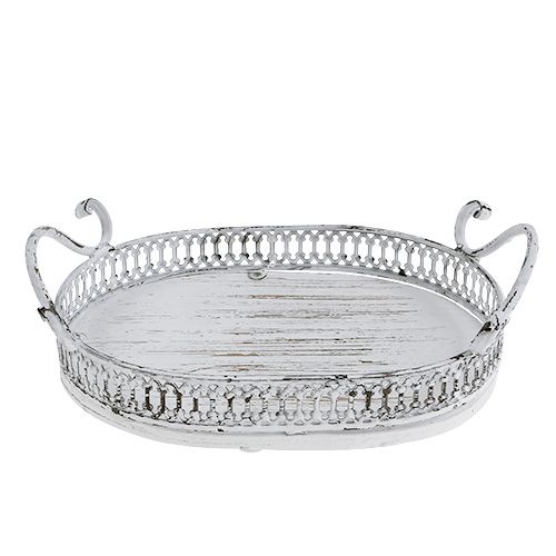 Floristik24 Tray with handles oval 23cm x 17.5cm H7.5cm white
