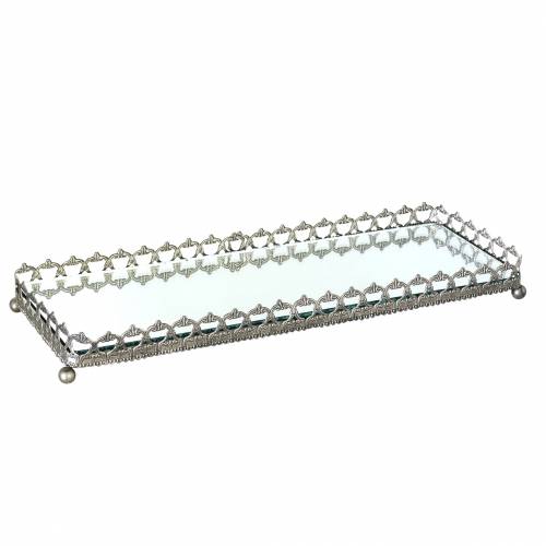 Floristik24 Decorative tray with mirror bottom antique silver 53cm x 18cm