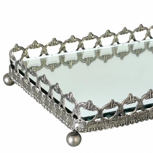 Floristik24 Decorative tray with mirror bottom antique silver 53cm x 18cm