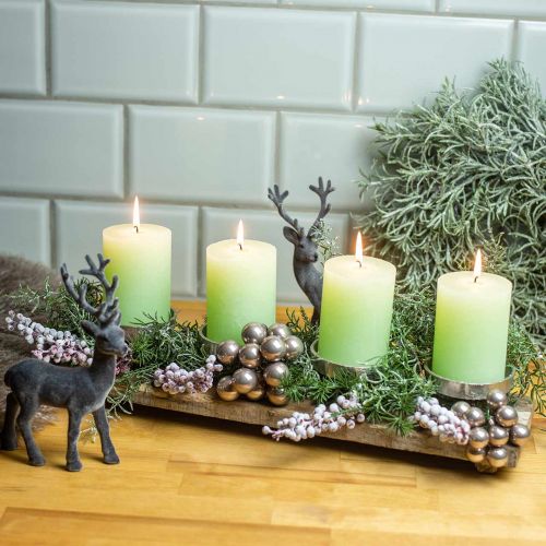 Product Tray with 4 candle holders, Advent decorations, candlesticks, mango wood, washed white 47 × 14 × 9cm Ø8cm