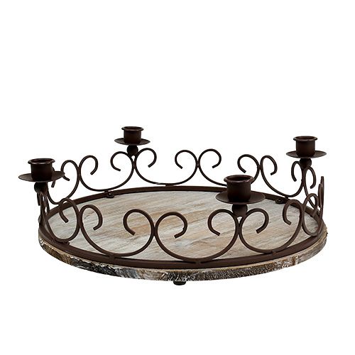 Floristik24 Tray with 4 candle holders Ø38cm brown