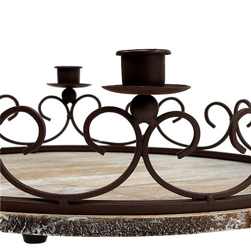 Product Tray with 4 candle holders Ø38cm brown