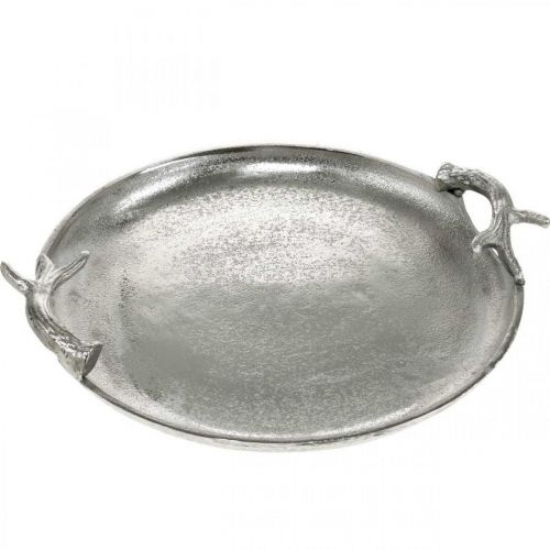 Floristik24 Decorative tray deer antlers silver aluminum round Ø30cmH4.5cm