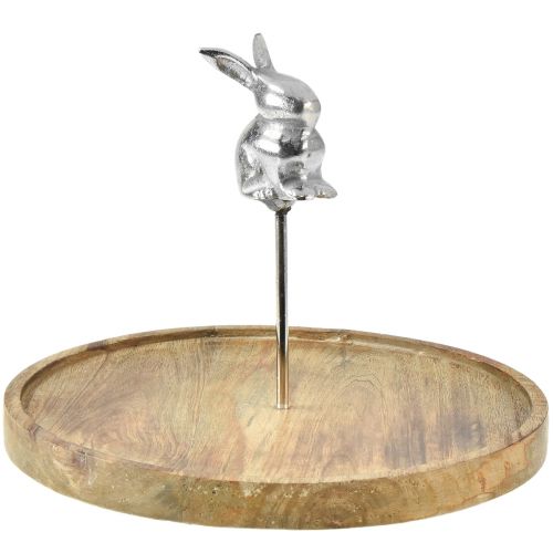 Floristik24 Wooden tray natural rabbit decorative metal silver Ø27.5cm H21cm